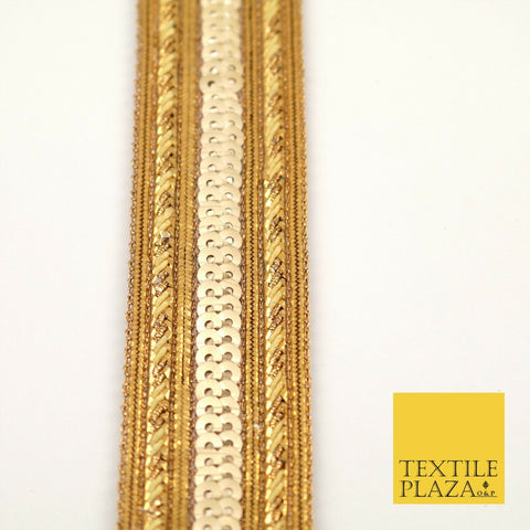 Antique Gold Double Rope Sequin Trimming Border Ribbon Indian Ethnic Trim X291