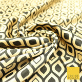 Gold Black Moroccan Lattice Retro Abstract Printed Charmeuse Satin Fabric 2940