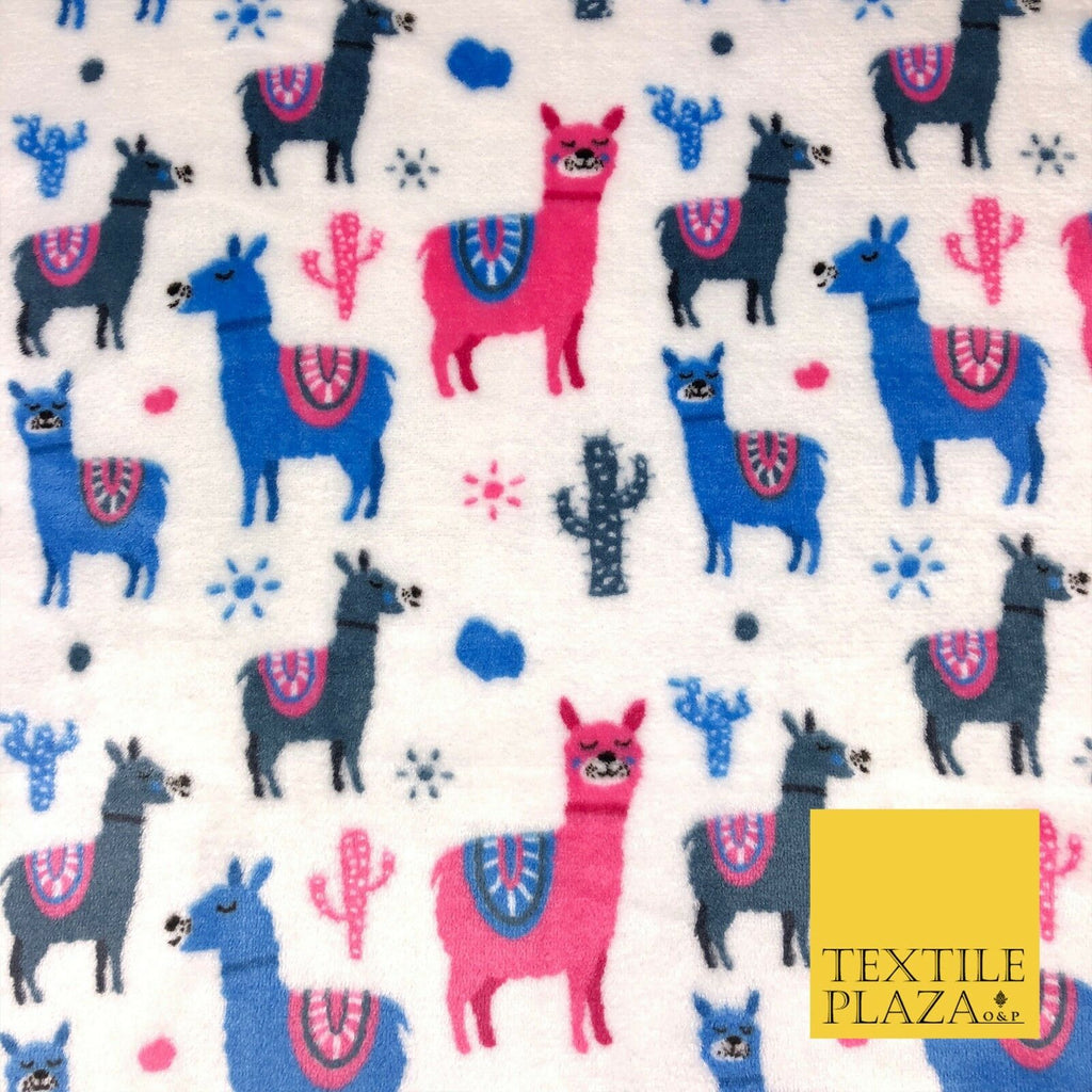 WHITE Llama SUPER SOFT Printed Cuddle Fleece Fabric Baby Blankets Craft R1052