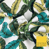 Green Botanical Leaves 100% COTTON CANVAS White Print Fabric Craft 1400