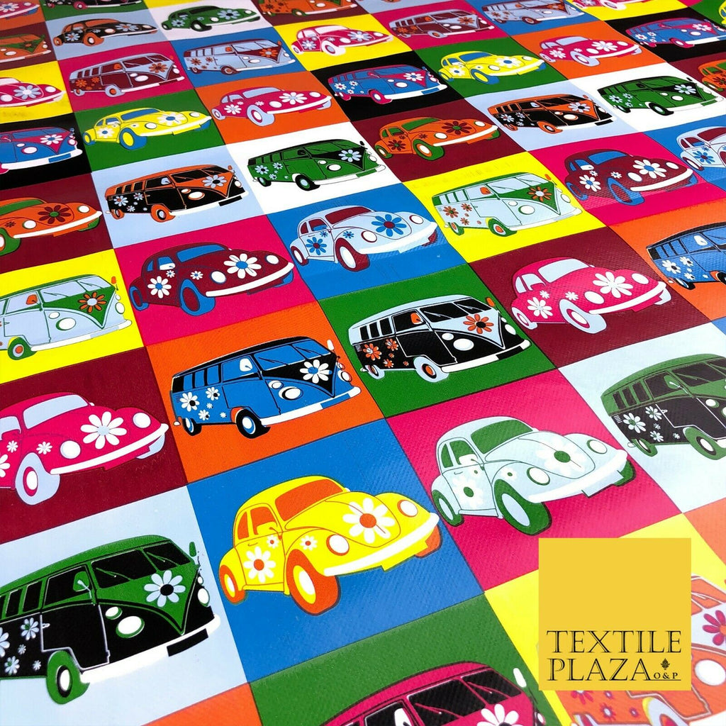 Vintage VW Beetle Colourful Retro PVC VINYL Tablecloth Oilcloth Wipe Clean 1261