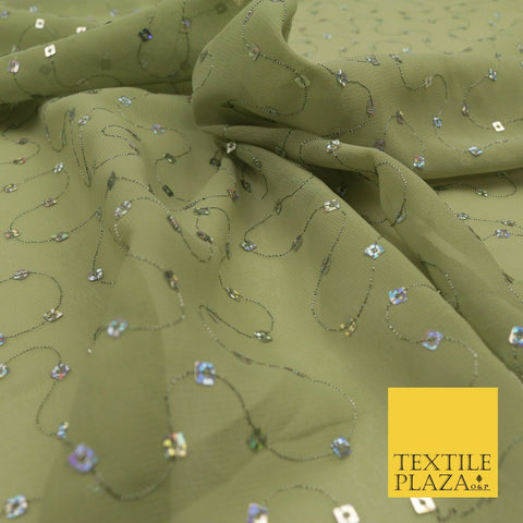Green Hologram Square Sequin Georgette Dress Fabric Fancy Sparkly Dance 1598
