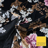 Various Floral Stripe Optical Blossom Printed Soft Stretch Velvet Dress Fabric