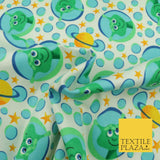 White Aliens Planets Stars Winceyette Soft Brushed Cotton Print Fabric Kids 1580