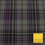 GREY PURPLE TARTAN Check Polyester Viscose Fabric 58" Craft Dress 1631