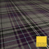 GREY PURPLE TARTAN Check Polyester Viscose Fabric 58" Craft Dress 1631