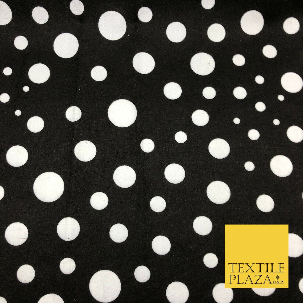 Black & White Multi Spots Winceyette Soft Brushed 100% Cotton Print Fabric RA880