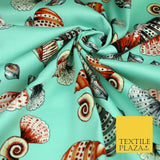 Sea Shells Oyster Clams Beach Printed Premium COTTON Sateen Fabric 58" Wide