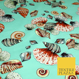 Sea Shells Oyster Clams Beach Printed Premium COTTON Sateen Fabric 58" Wide