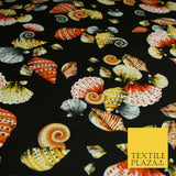 Sea Shells Oyster Clams Beach Printed Premium COTTON Sateen Fabric 58" Wide