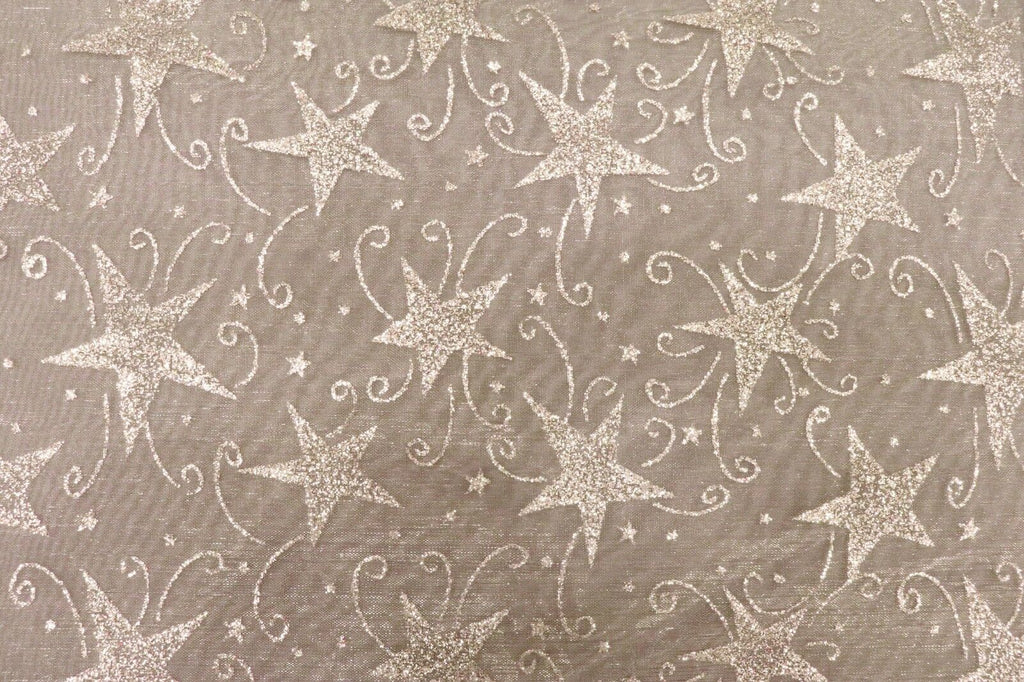 Glitter Star Organdi (Organza) Christmas Fabric 100% Nylon - SILVER RE51