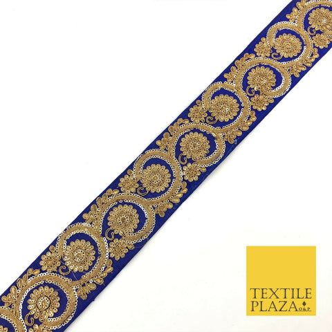 ROYAL BLUE Fancy Flower Swirls Zari Sequin Trimming Border Indian Ethnic (X69)