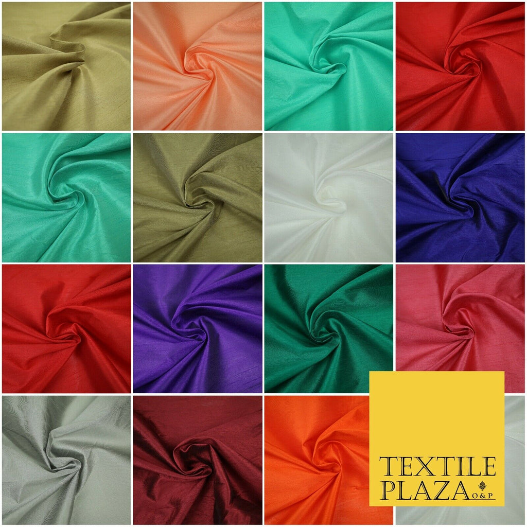 Plain Dyed Faux Dupion Raw Silk 100% Polyester Fabric Craft Material ALL COLOURS