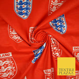 Red England Three Lions Football Emblem Badge 100% COTTON Print Fabric Masks 68"