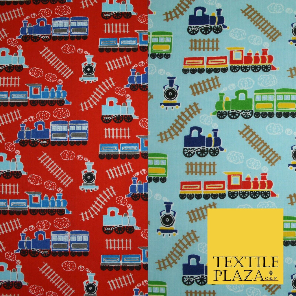 Choo Choo Steam Train Railway Printed Poly Cotton Fabric Polycotton Kid Mask 45"