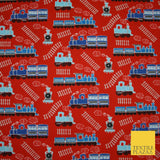 Choo Choo Steam Train Railway Printed Poly Cotton Fabric Polycotton Kid Mask 45"