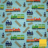 Choo Choo Steam Train Railway Printed Poly Cotton Fabric Polycotton Kid Mask 45"