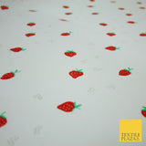 White Red Strawberry Flower Heart Printed Poly Cotton Fabric Polycotton Mask 45"