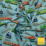 Choo Choo Steam Train Railway Printed Poly Cotton Fabric Polycotton Kid Mask 45"