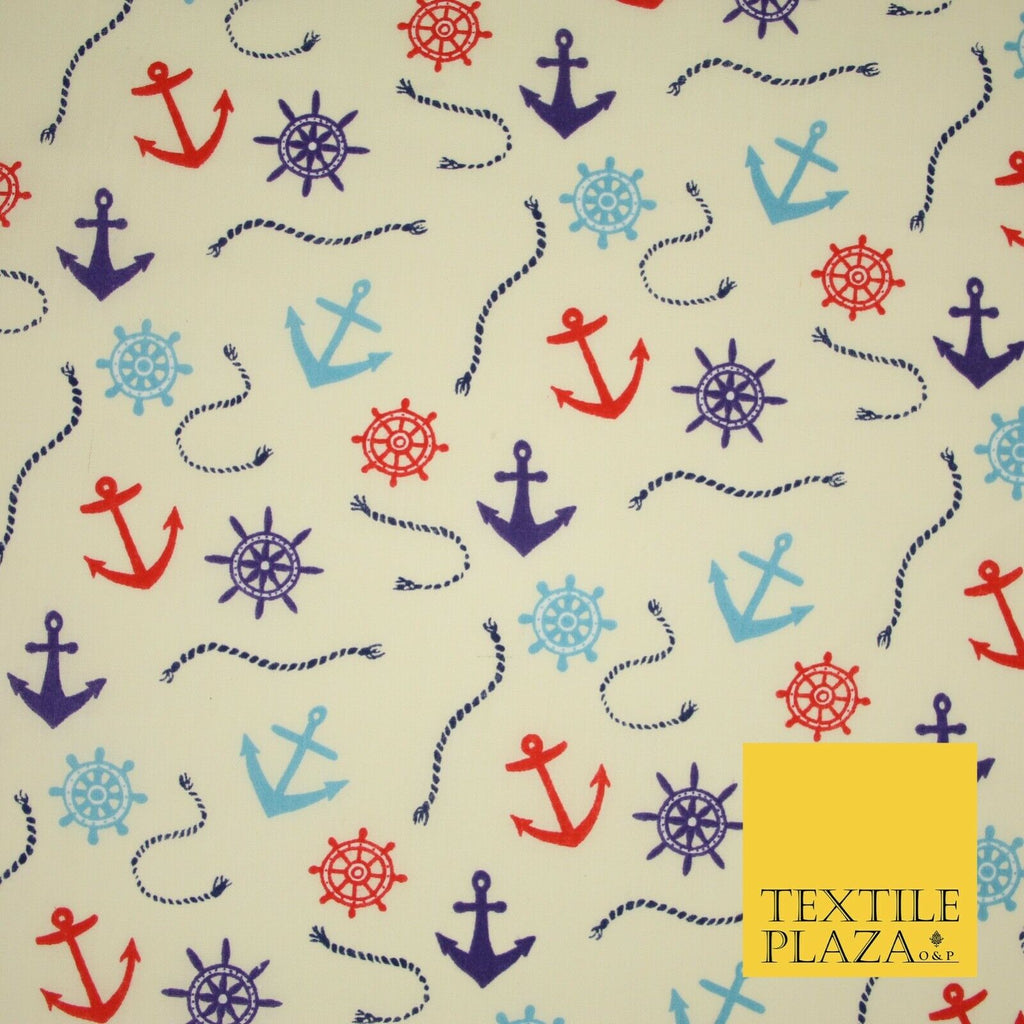 Anchor Sailor Nautical Compass Boat Printed Poly Cotton Fabric Polycotton 3793