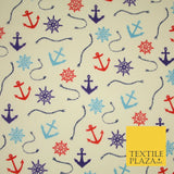 Anchor Sailor Nautical Compass Boat Printed Poly Cotton Fabric Polycotton 3793