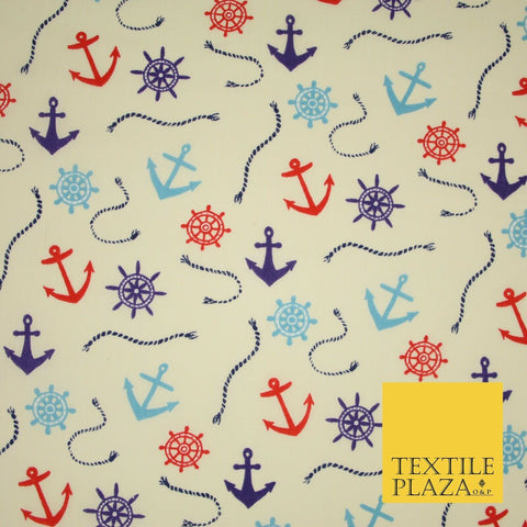 Anchor Sailor Nautical Compass Boat Printed Poly Cotton Fabric Polycotton 3793