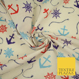 Anchor Sailor Nautical Compass Boat Printed Poly Cotton Fabric Polycotton 3793