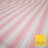 Pink White Bar Striped Lines Winceyette Soft Brushed Cotton Print Fabric 3972