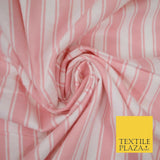 Pink White Bar Striped Lines Winceyette Soft Brushed Cotton Print Fabric 3972