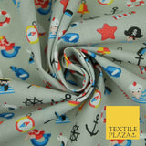 Kids Pirate Sailor Sea Anchor Nautical Printed Poly Cotton Fabric Polycotton 44"