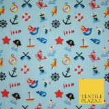 Kids Pirate Sailor Sea Anchor Nautical Printed Poly Cotton Fabric Polycotton 44"