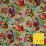 Colourful Floral Rose Parrots Bows Leopard Printed 100% Cotton Canvas Fabric 56"