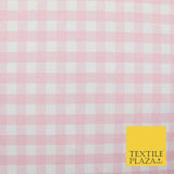 Premium Baby Pink White Gingham Check Printed Scuba Jersey Fabric Craft 57" 4423