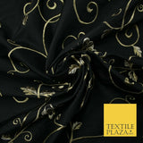 Luxury JET BLACK Butterfly Swirls Embroidered 100% PURE SILK Fabric 45" 4539