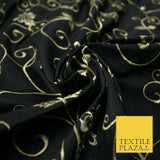 Luxury JET BLACK Butterfly Swirls Embroidered 100% PURE SILK Fabric 45" 4539