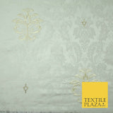 Luxury Ornate Jacquard Ivory Motif Embroidered 100% PURE SILK Fabric Furnishing