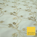 Luxury OYSTER GOLD Floral Lattice Embroidered 100% PURE SILK Fabric 45" 4527