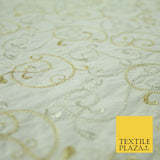 Luxury IVORY GOLD MIX Intricate Vine Embroidered 100% PURE SILK Fabric 44" 4522