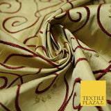 Luxury GOLD MAROON Ornate Swirl Hearts Embroidered 100% PURE SILK Fabric 4535