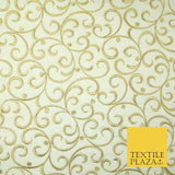 Luxury CREAM GOLD Intricate Swirls Embroidered 100% PURE SILK Fabric 45" 4509