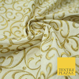 Luxury CREAM GOLD Intricate Swirls Embroidered 100% PURE SILK Fabric 45" 4509