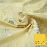 Luxury GOLD Floral Ribbon Embroidered 100% PURE SILK Fabric Furnishing 44" 4513