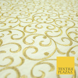 Luxury CREAM GOLD Intricate Swirls Embroidered 100% PURE SILK Fabric 45" 4509