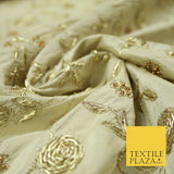 Luxury OYSTER GOLD Zari Metallic HAND Embroidered 100% PURE SILK Fabric 48" 4504