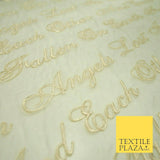 Luxury Ivory Gold Angel Script Embroidered 100% SILK ORGANZA Fabric 45" 4629