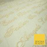 Luxury Ivory Gold Angel Script Embroidered 100% SILK ORGANZA Fabric 45" 4629