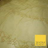 Luxury Ivory Gold Self Floral Stripe Embroidered 100% PURE SILK ORGANZA Fabric