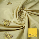 Luxury GOLD Wasp Bees Fly Embroidered 100% PURE SILK Fabric Furnishing 48" 4550