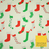 Festive Christmas Stockings Socks Printed Poly Cotton Fabric Polycotton 45"