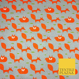 Grey Orange Sleeping Fox 100% COTTON CANVAS Printed Fabric Craft 58" 1708